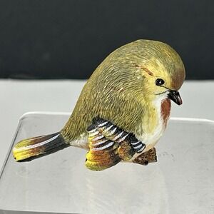 Vtg Warbler Bird Figurine Resin Tan Black Yellow 1.75" Tall